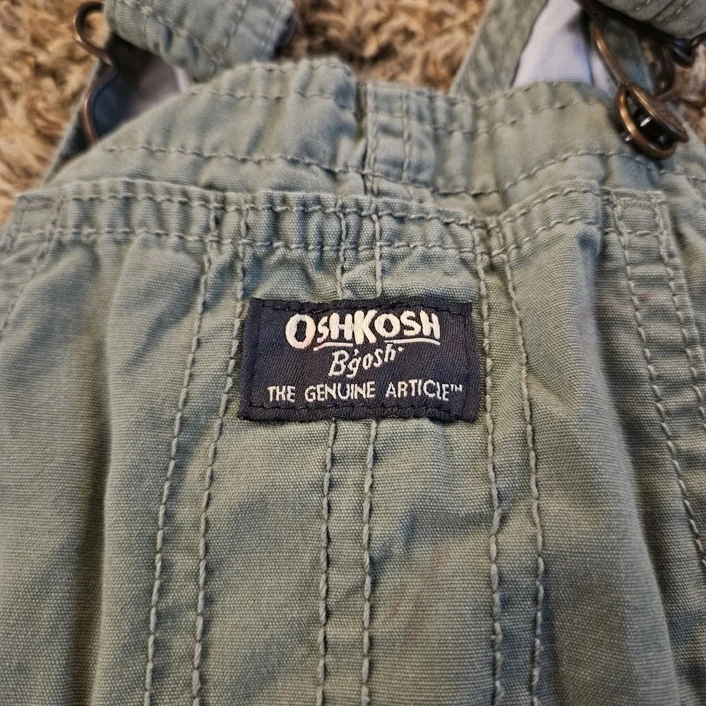 Oshkosh B'gosh Green Overalls Bibs Boys Size 24 Months Roll Cuffs Cotton